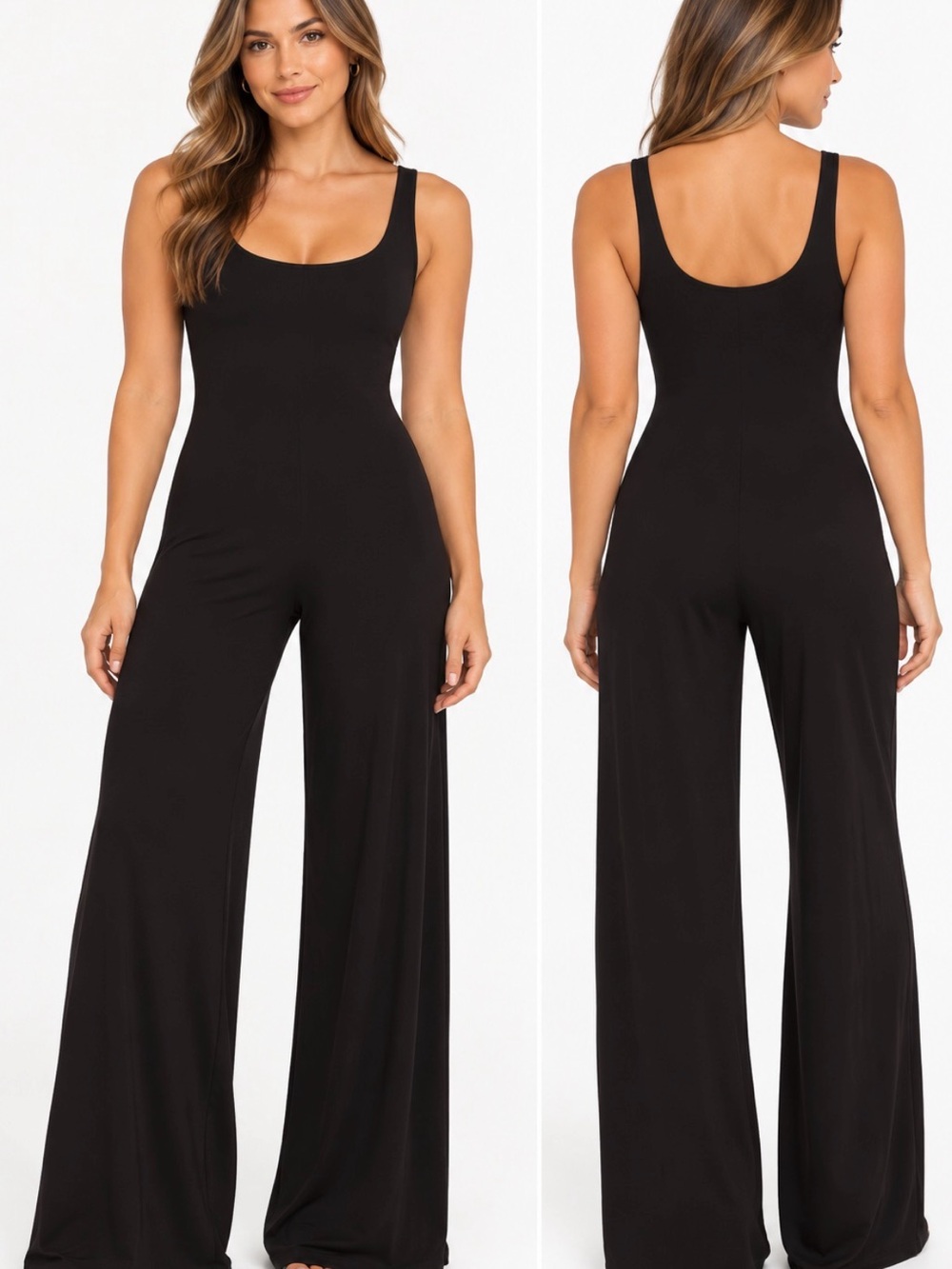 Naked Wardrobe Black Scoop Neck Wide Leg Jumpsuit Size M